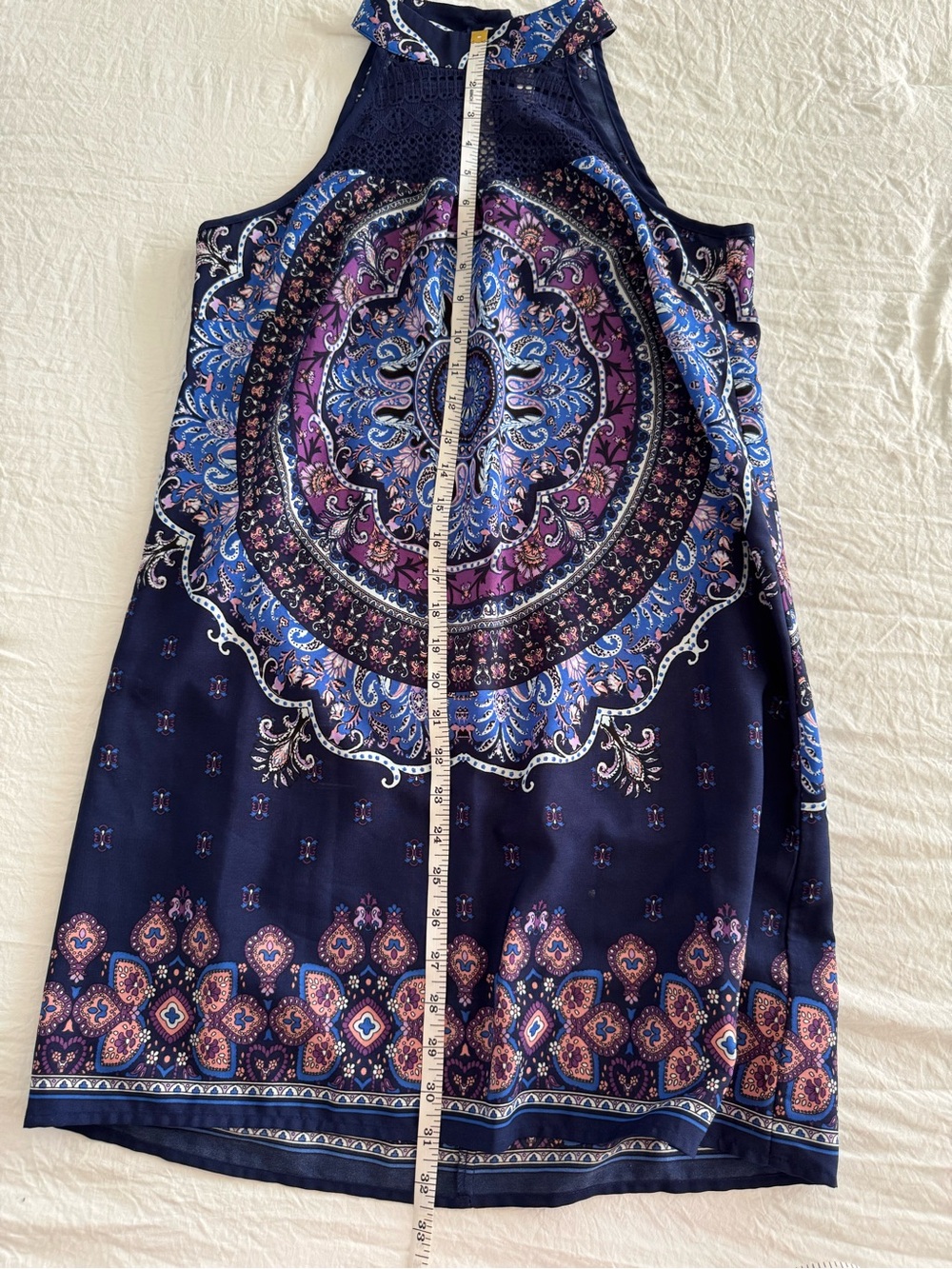 Boho Halter Medallion Print Dress in Navy & Purple - Picture 10 of 10
